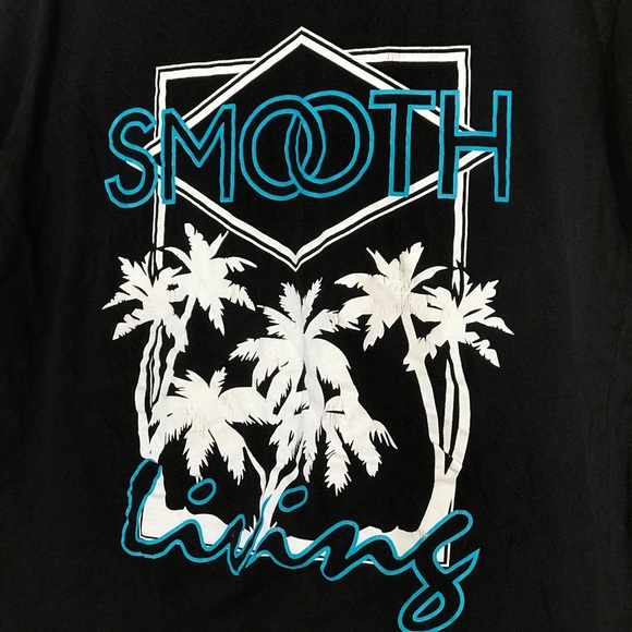 Smooth Living Co Men’s Palm Trees Black Teal Graphic Tee - Picture 3 of 7